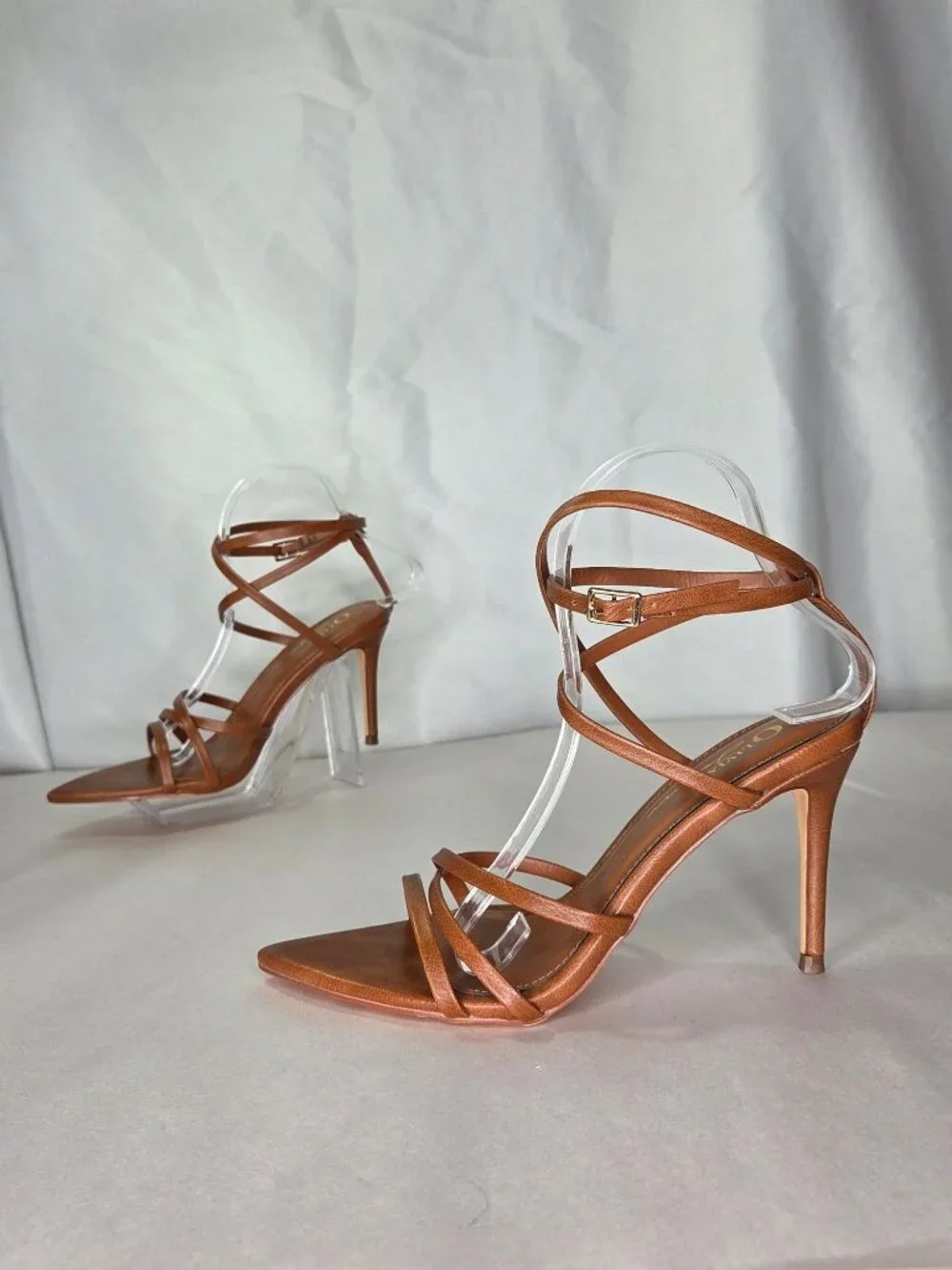 Olivia Jaymes Fergie Brown Pointed-Toe High Heel Strappy Sandals, Size: 7.5